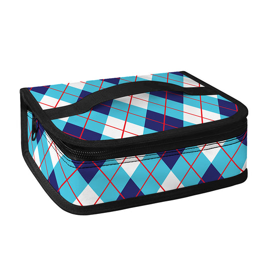 White Blue And Red Argyle Pattern Print Small Lunch Bag
