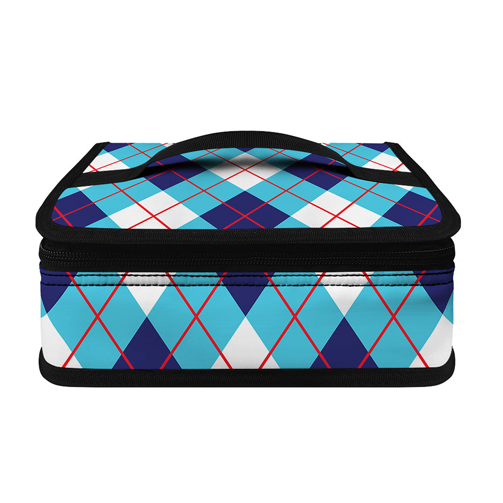 White Blue And Red Argyle Pattern Print Small Lunch Bag