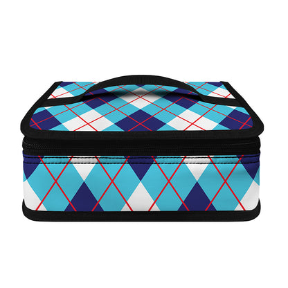 White Blue And Red Argyle Pattern Print Small Lunch Bag