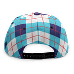 White Blue And Red Argyle Pattern Print Snapback Cap