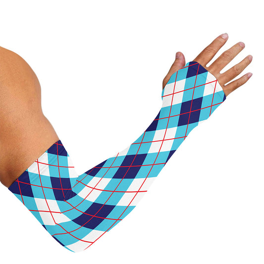 White Blue And Red Argyle Pattern Print Sun Protection Arm Sleeves