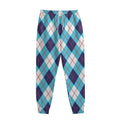 White Blue And Red Argyle Pattern Print Sweatpants