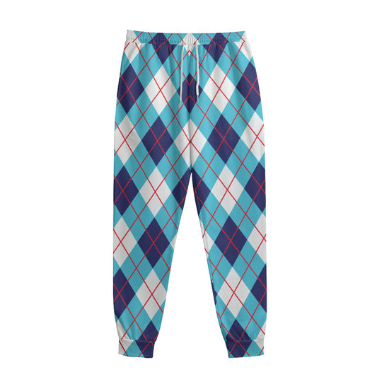White Blue And Red Argyle Pattern Print Sweatpants