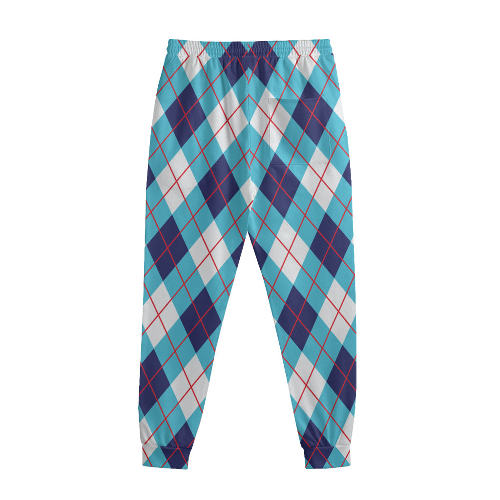 White Blue And Red Argyle Pattern Print Sweatpants