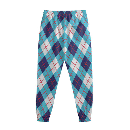 White Blue And Red Argyle Pattern Print Sweatpants