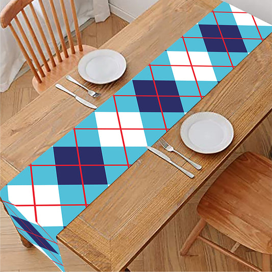 White Blue And Red Argyle Pattern Print Table Runner