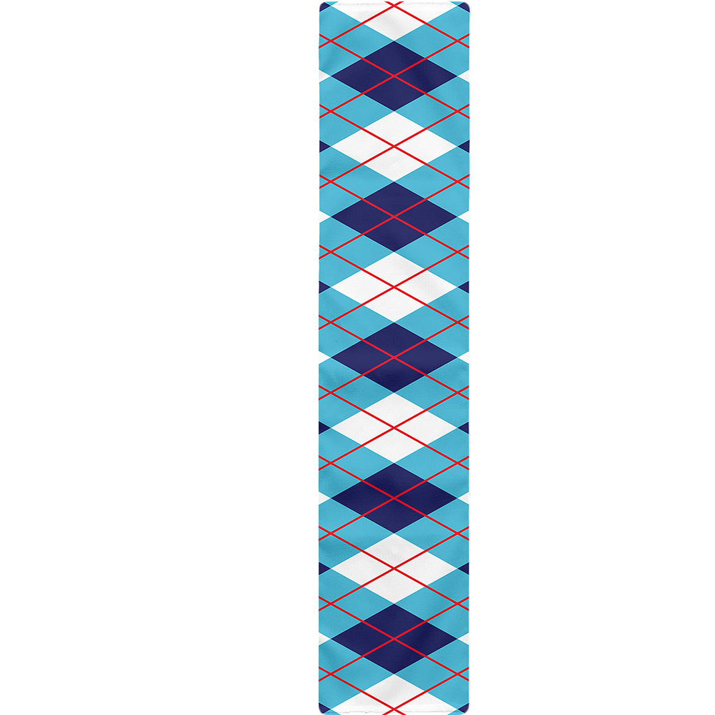 White Blue And Red Argyle Pattern Print Table Runner