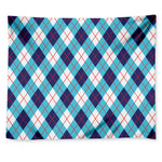White Blue And Red Argyle Pattern Print Tapestry