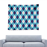 White Blue And Red Argyle Pattern Print Tapestry