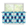 White Blue And Red Argyle Pattern Print Tier Curtains