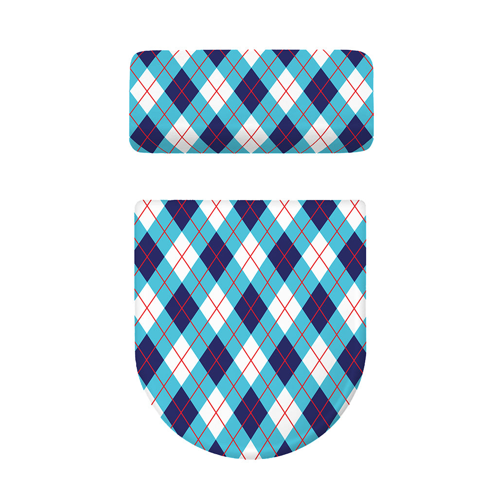 White Blue And Red Argyle Pattern Print Toilet Lid And Tank Cover Set