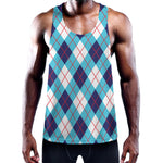 White Blue And Red Argyle Pattern Print Training Tank Top