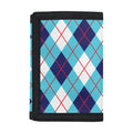 White Blue And Red Argyle Pattern Print Trifold Wallet