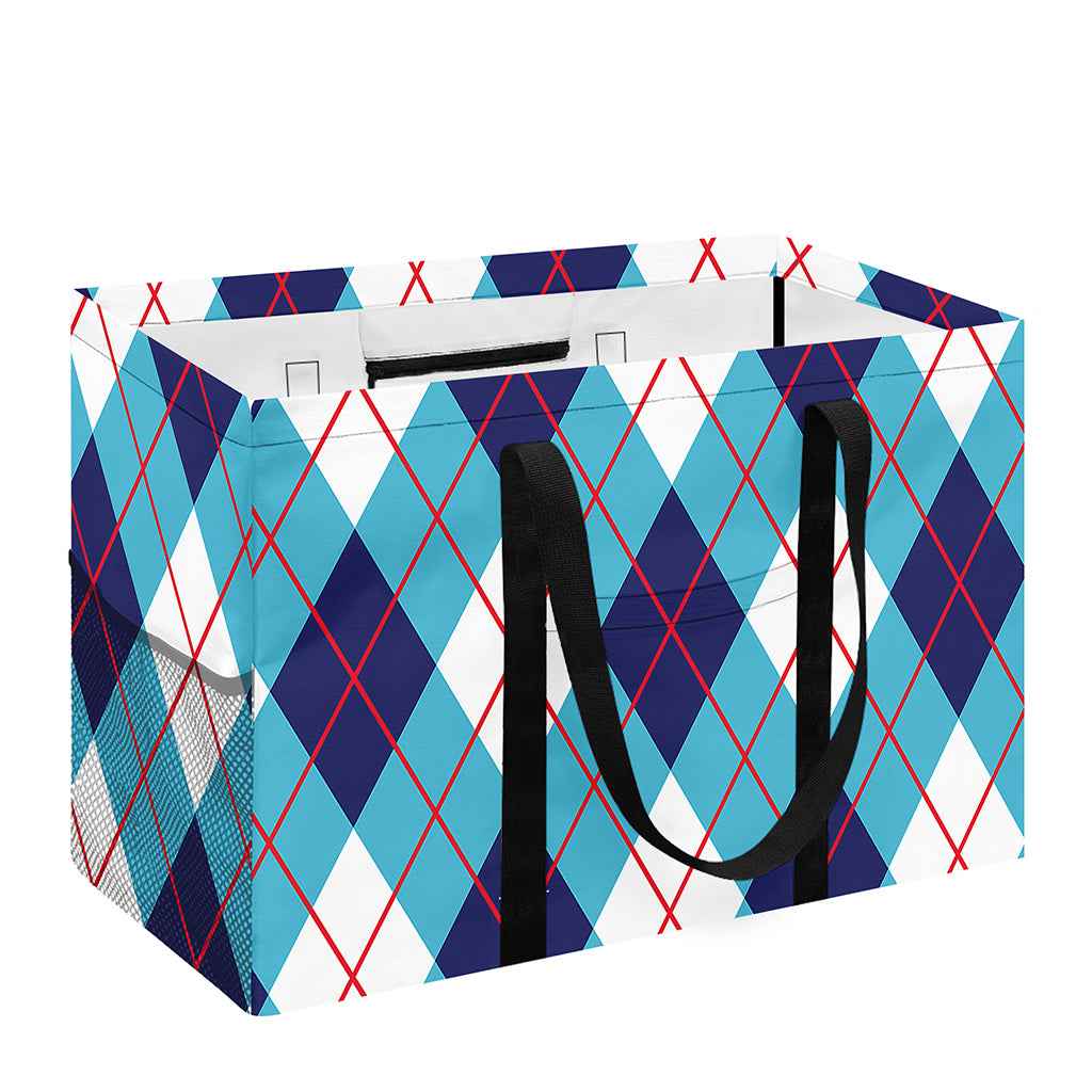 White Blue And Red Argyle Pattern Print Utility Tote Bag