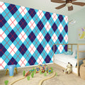 White Blue And Red Argyle Pattern Print Wall Sticker