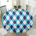 White Blue And Red Argyle Pattern Print Waterproof Round Tablecloth
