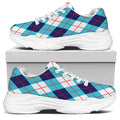 White Blue And Red Argyle Pattern Print White Chunky Shoes
