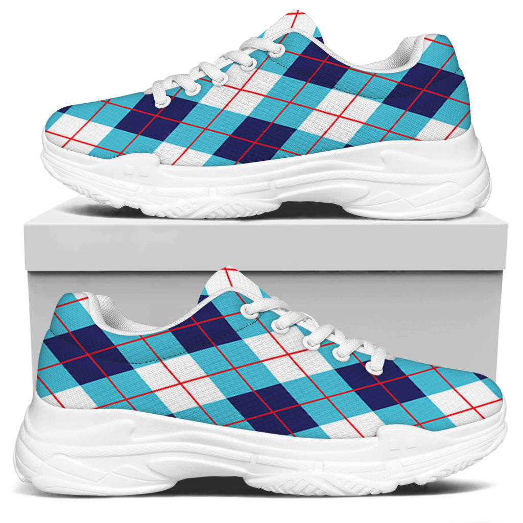White Blue And Red Argyle Pattern Print White Chunky Shoes