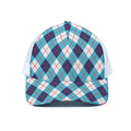 White Blue And Red Argyle Pattern Print White Mesh Trucker Hat