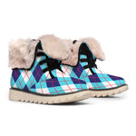 White Blue And Red Argyle Pattern Print Winter Boots