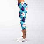 White Blue And Red Argyle Pattern Print Women's Capri Leggings