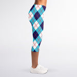White Blue And Red Argyle Pattern Print Women's Capri Leggings