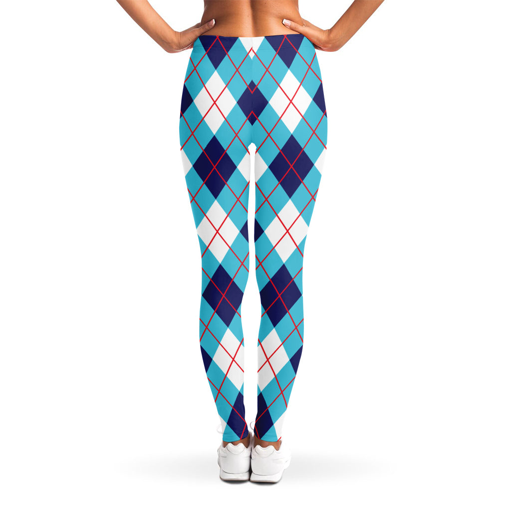 White Blue And Red Argyle Pattern Print Women's Leggings