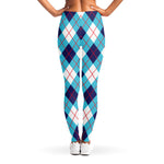 White Blue And Red Argyle Pattern Print Women's Leggings
