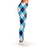 White Blue And Red Argyle Pattern Print Women's Leggings