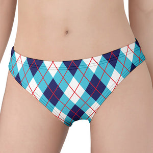 White Blue And Red Argyle Pattern Print Women's Panties