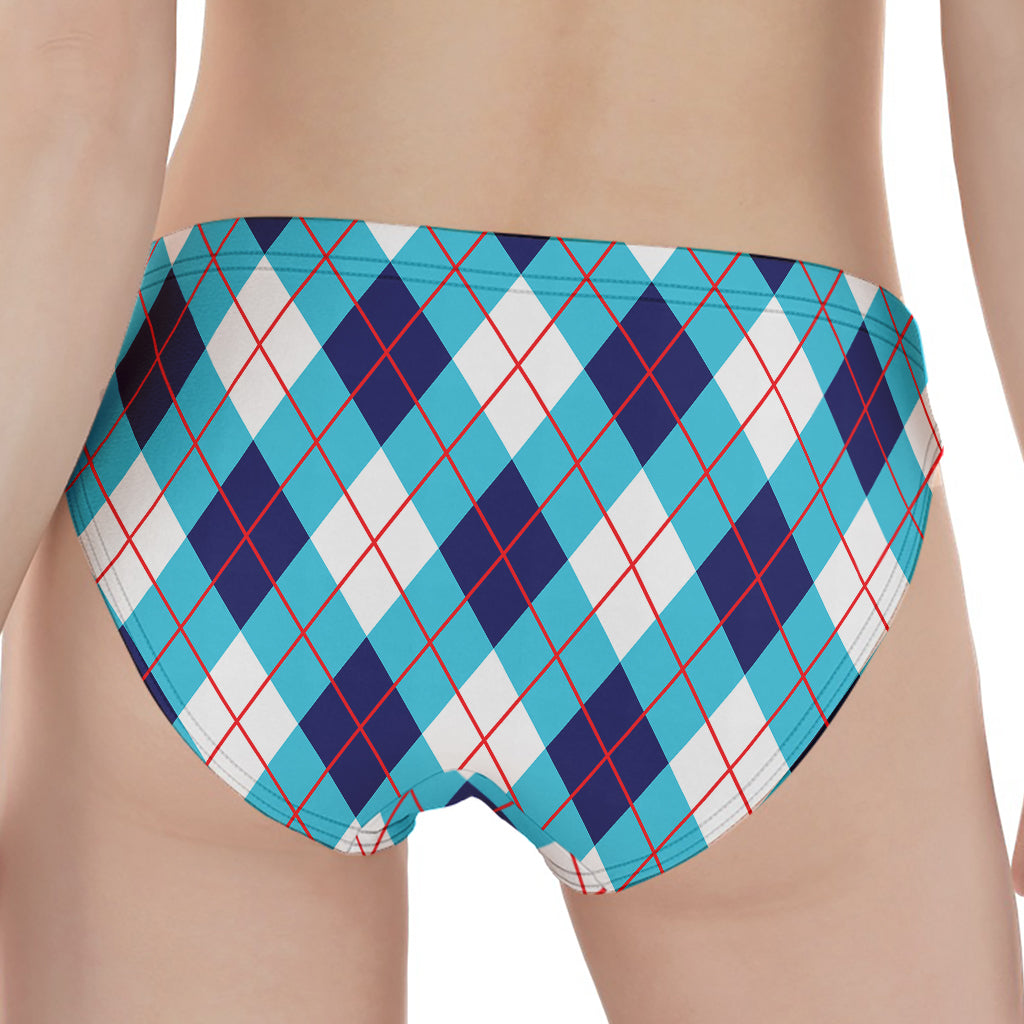 White Blue And Red Argyle Pattern Print Women's Panties