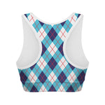 White Blue And Red Argyle Pattern Print Women's Sports Bra