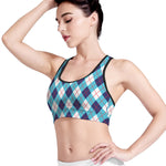 White Blue And Red Argyle Pattern Print Women's Sports Bra