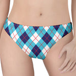 White Blue And Red Argyle Pattern Print Women's Thong