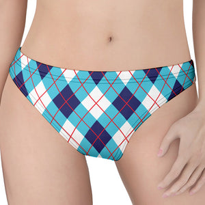 White Blue And Red Argyle Pattern Print Women's Thong