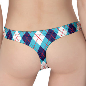 White Blue And Red Argyle Pattern Print Women's Thong