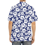 White Blue Hibiscus Floral Pattern Print Aloha Shirt