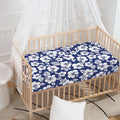 White Blue Hibiscus Floral Pattern Print Baby Crib Sheet