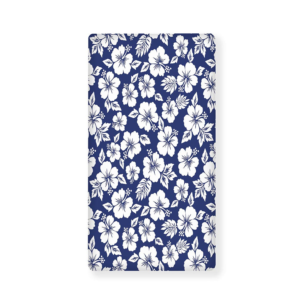 White Blue Hibiscus Floral Pattern Print Baby Crib Sheet