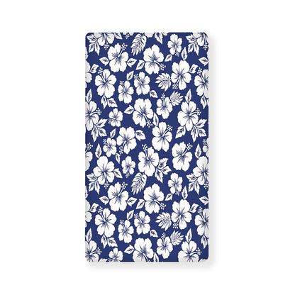 White Blue Hibiscus Floral Pattern Print Baby Crib Sheet