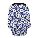 White Blue Hibiscus Floral Pattern Print Baby Seat Cover