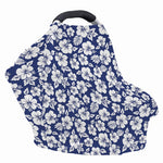 White Blue Hibiscus Floral Pattern Print Baby Seat Cover