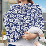 White Blue Hibiscus Floral Pattern Print Baby Seat Cover