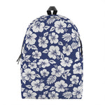White Blue Hibiscus Floral Pattern Print Backpack