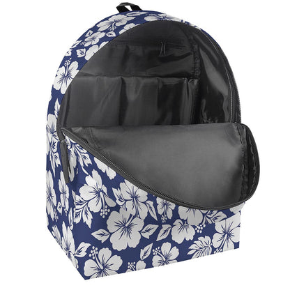 White Blue Hibiscus Floral Pattern Print Backpack