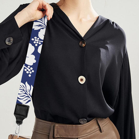 White Blue Hibiscus Floral Pattern Print Bag Strap