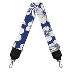 White Blue Hibiscus Floral Pattern Print Bag Strap