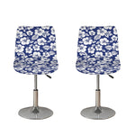 White Blue Hibiscus Floral Pattern Print Bar Stool Covers