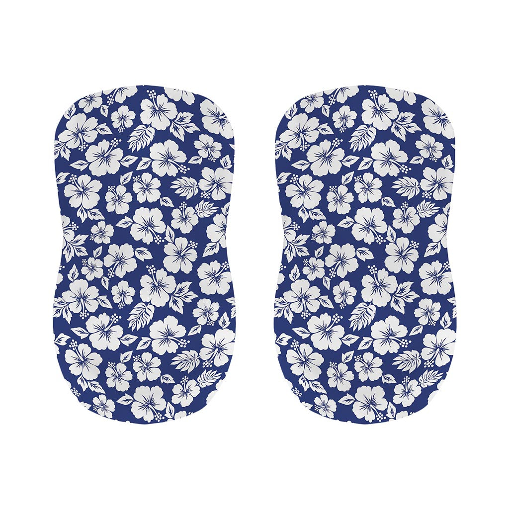 White Blue Hibiscus Floral Pattern Print Bar Stool Covers