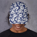 White Blue Hibiscus Floral Pattern Print Baseball Cap